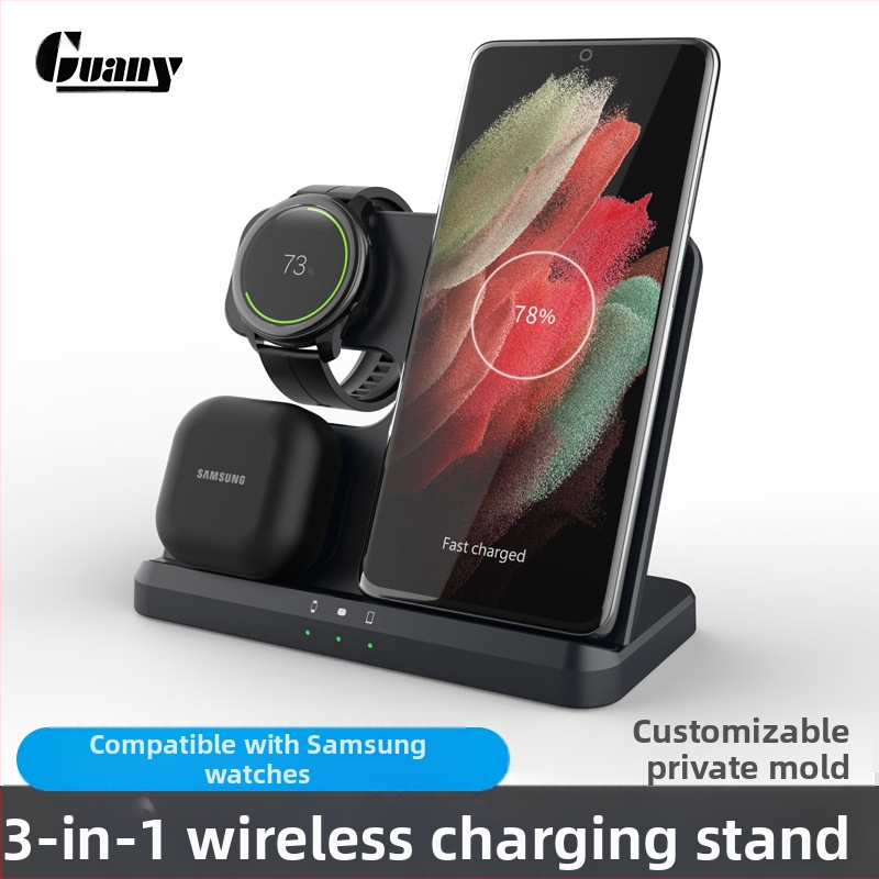 3-in-1 Juhtmevaba Laadija Samsung Telefonile, Kellale ja Kõrvaklappidele — Qi Kiirlaadimine, 15W Väljund, Type-C Sisend, Üldvõimsus 18W