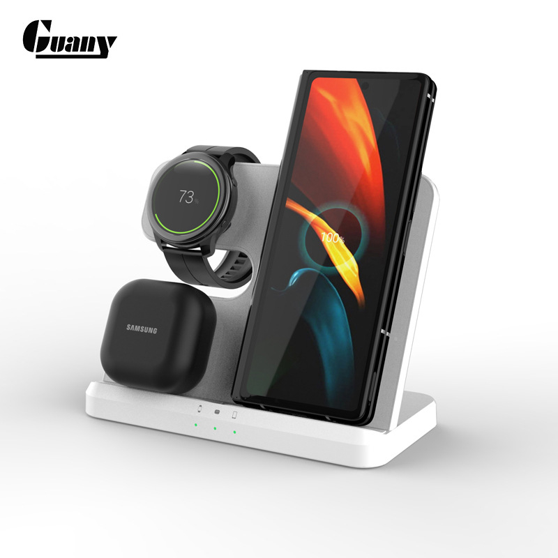 3-in-1 Juhtmevaba Laadija Samsung Telefonile, Kellale ja Kõrvaklappidele — Qi Kiirlaadimine, 15W Väljund, Type-C Sisend, Üldvõimsus 18W