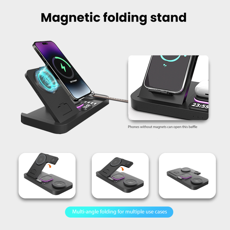 Διπλός MagSafe μαγνητικός ασύρματος φορτιστής με LED φως περιβάλλοντος και λειτουργία ρολογιού