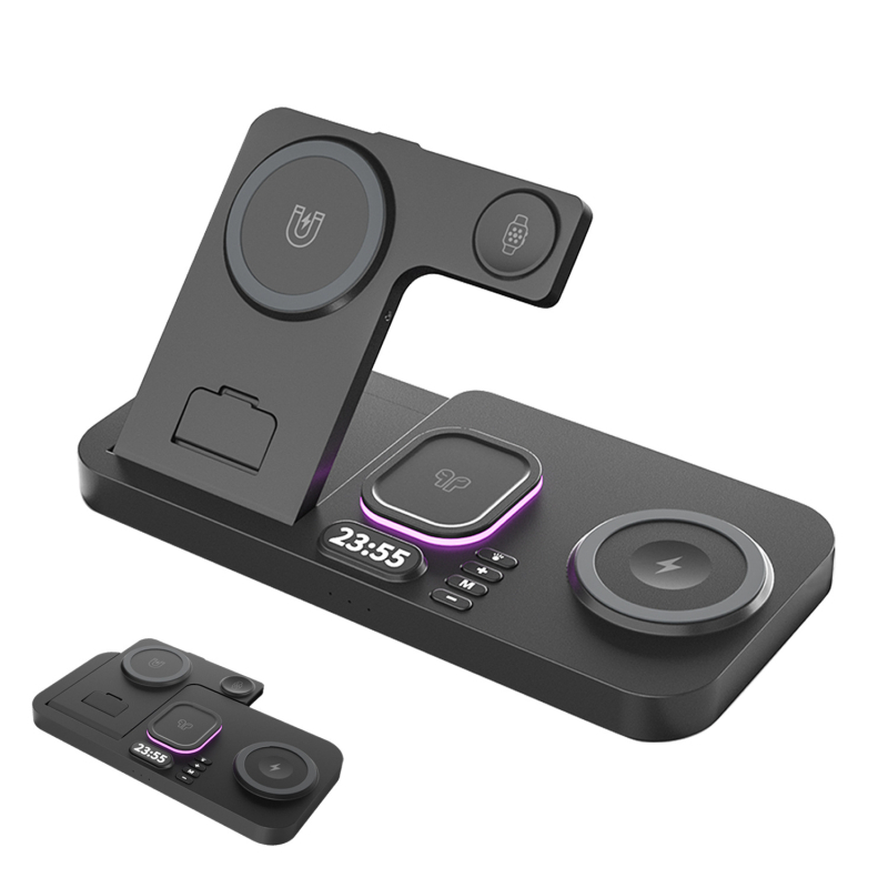 Διπλός MagSafe μαγνητικός ασύρματος φορτιστής με LED φως περιβάλλοντος και λειτουργία ρολογιού