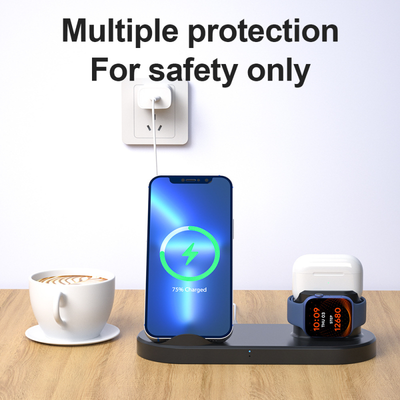 S600 bezvadu uzlādes trīs vienā, 25W maksimālais jaudas izvads, 9V ieeja, 3A ātrā uzlāde, Apple ierīcēm, CE FCC ROSH Qi