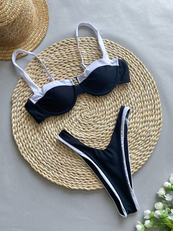 Bikini visokog struka, seksi kroj, s čeličnom potporom i jastučićima za grudi; poliester tkanina, 150 g, podstava 18% spandeksa