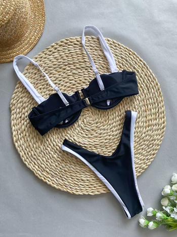 Bikini visokog struka, seksi kroj, s čeličnom potporom i jastučićima za grudi; poliester tkanina, 150 g, podstava 18% spandeksa