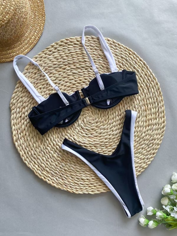 Bikini visokog struka, seksi kroj, s čeličnom potporom i jastučićima za grudi; poliester tkanina, 150 g, podstava 18% spandeksa