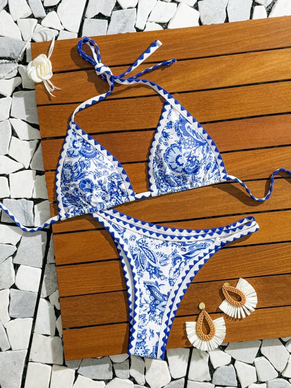 Costum de baie două piese, imprimeu floral, cupe căptușite, fără sârmă, din poliester