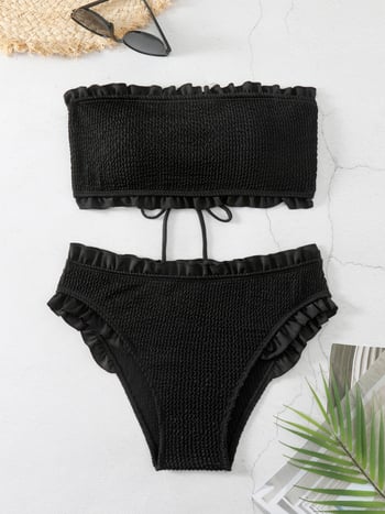 Dvostruka bikini s tube topom za žene, cvjetni uzorak, otvorena leđa s vezicom, bez rukava, 82% poliester, 18% spandex, težina oko 300 g
