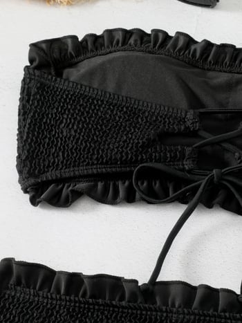 Dvostruka bikini s tube topom za žene, cvjetni uzorak, otvorena leđa s vezicom, bez rukava, 82% poliester, 18% spandex, težina oko 300 g