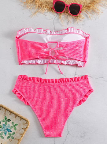 Dvostruka bikini s tube topom za žene, cvjetni uzorak, otvorena leđa s vezicom, bez rukava, 82% poliester, 18% spandex, težina oko 300 g