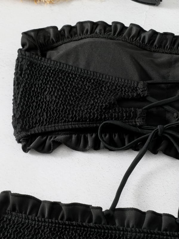 Dvostruka bikini s tube topom za žene, cvjetni uzorak, otvorena leđa s vezicom, bez rukava, 82% poliester, 18% spandex, težina oko 300 g