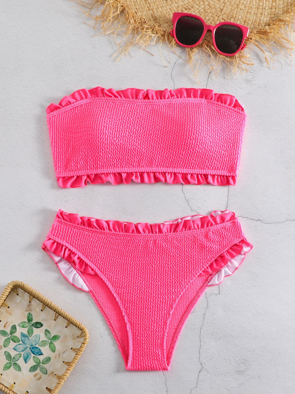 Dvostruka bikini s tube topom za žene, cvjetni uzorak, otvorena leđa s vezicom, bez rukava, 82% poliester, 18% spandex, težina oko 300 g