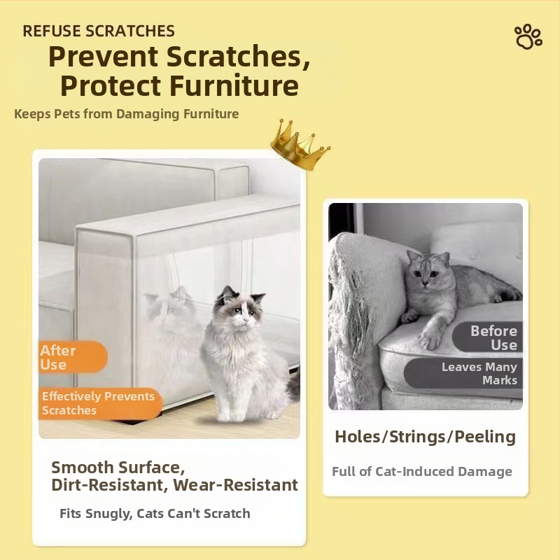 Kaķa skrāpējumu aizsardzības pārklājums gultai un dīvānam – caurspīdīgs PET aizsargfilms, minimālisma stils, 1 gab.