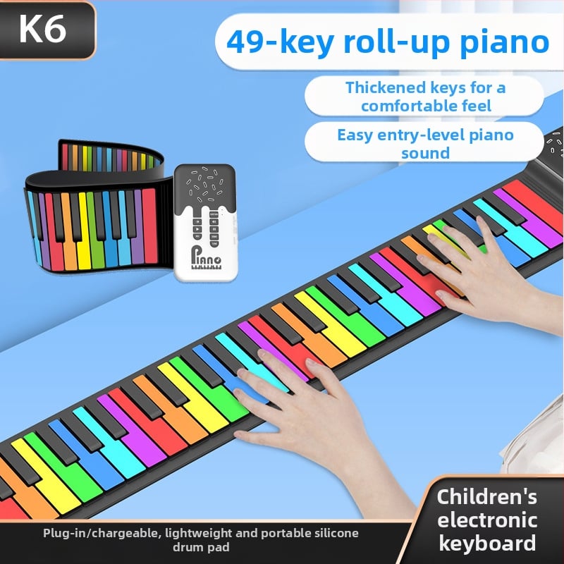 K6 49 клавиша преносим силиконов електронен орган с вградени говорители, 32-полифония, 100 тембра, презареждащ се