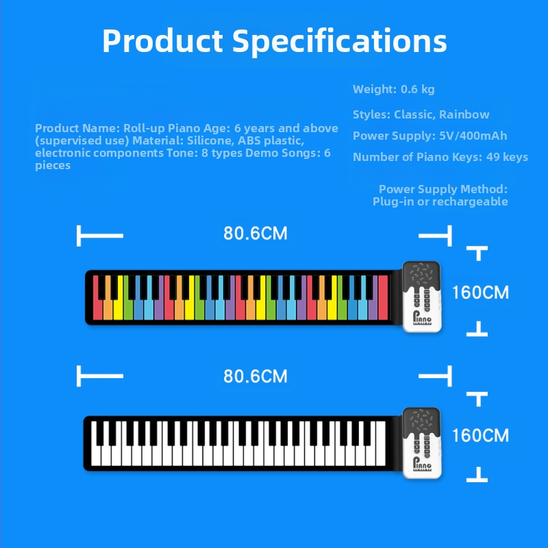 K6 49 клавиша преносим силиконов електронен орган с вградени говорители, 32-полифония, 100 тембра, презареждащ се