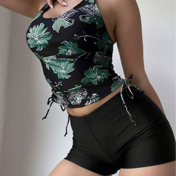 Ženski dvodijelni bikini s floralnim uzorkom, gornji dio s jastučićima, 82% poliester, podstava 18% elastan, težina tkanine 300 g/m2