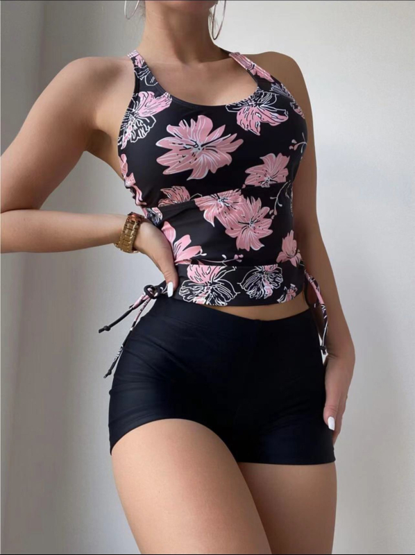 Ženski dvodijelni bikini s floralnim uzorkom, gornji dio s jastučićima, 82% poliester, podstava 18% elastan, težina tkanine 300 g/m2