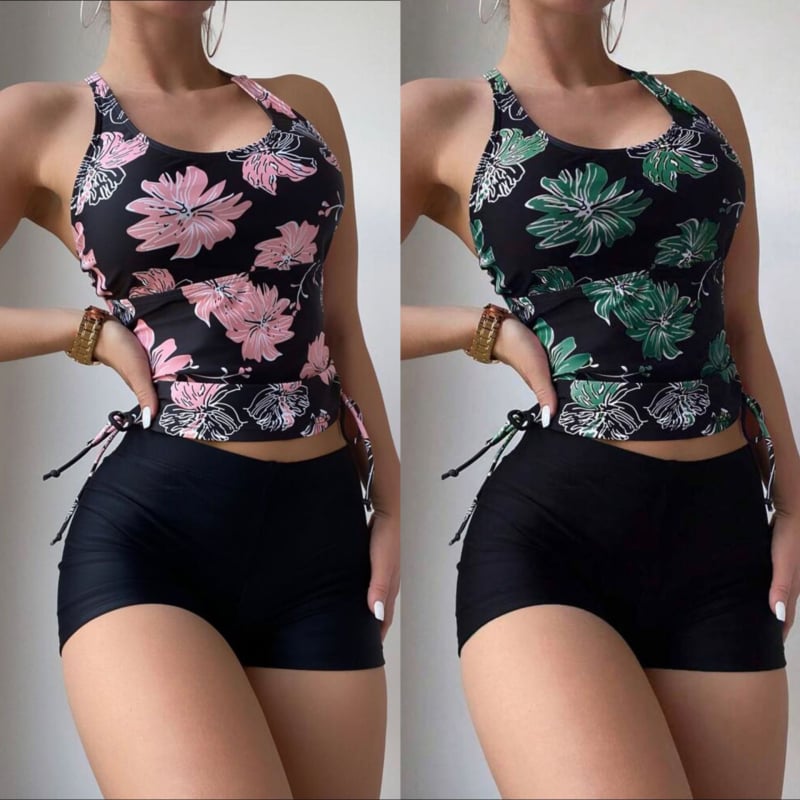 Ženski dvodijelni bikini s floralnim uzorkom, gornji dio s jastučićima, 82% poliester, podstava 18% elastan, težina tkanine 300 g/m2