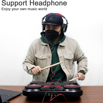 BOLAI Ηλεκτρονικό σετ ντραμς R7113, 7 τεμάχια με καουτσούκ πλάκες, πολυφωνία 16