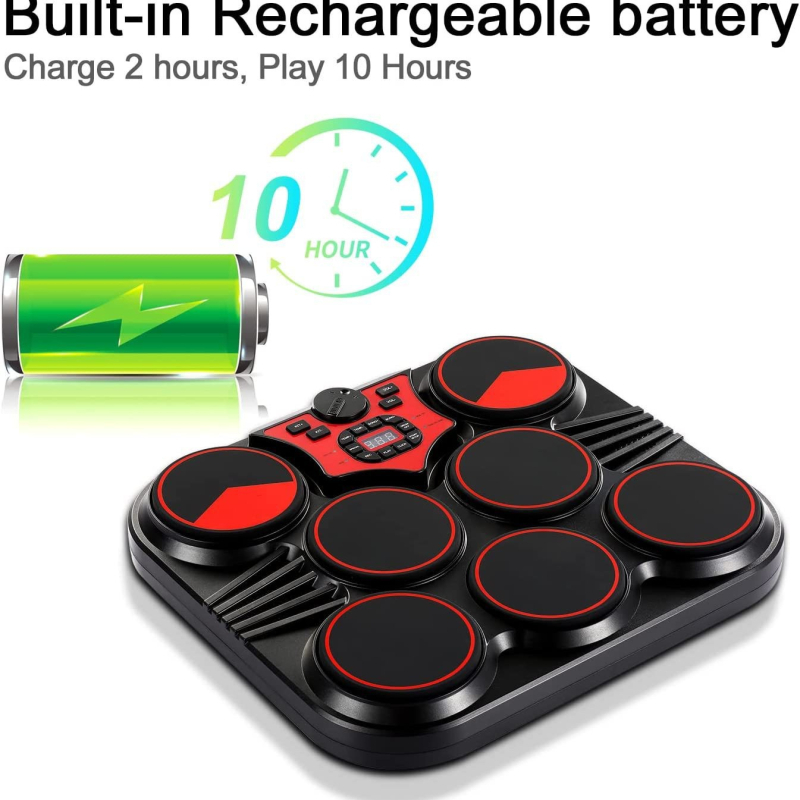 BOLAI Ηλεκτρονικό σετ ντραμς R7113, 7 τεμάχια με καουτσούκ πλάκες, πολυφωνία 16