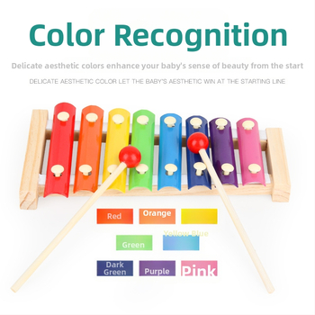 Koka astoņu notu sitāmais instruments bērniem (0–3 gadi) – rokas sitamais klavieru spēles