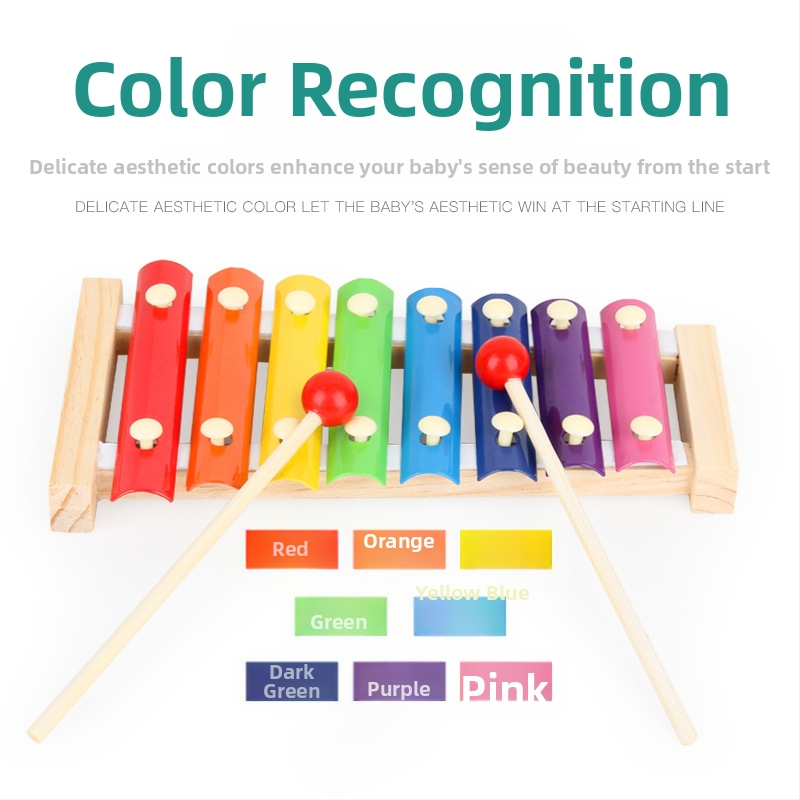 Koka astoņu notu sitāmais instruments bērniem (0–3 gadi) – rokas sitamais klavieru spēles