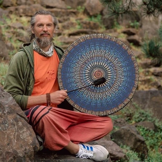 Tambur mozaic Haobei tree – din lemn, stil etnic, semi-manual