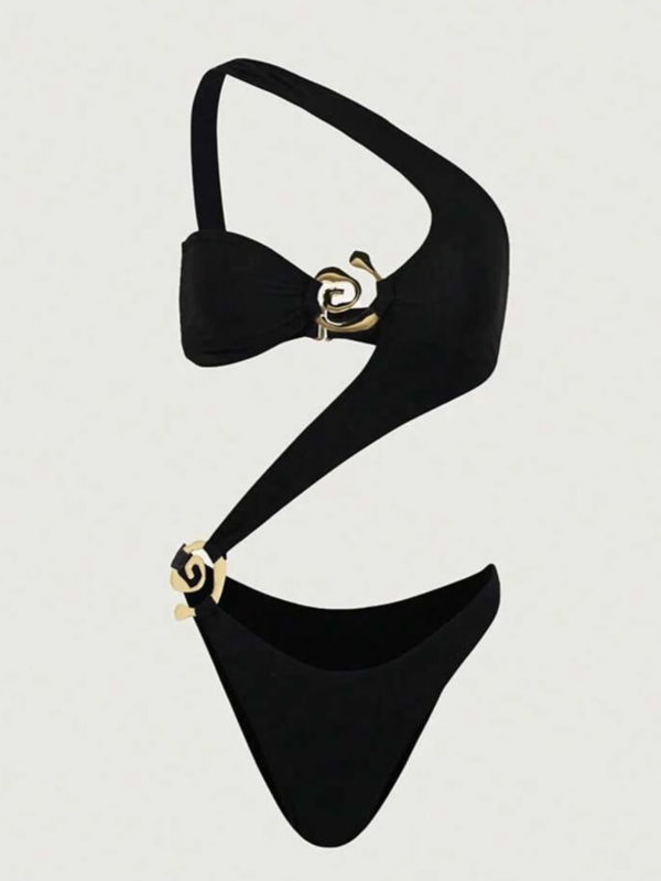 Egyvállas bikini fürdőruha, szexi hátsó kivágás, párnázott mellkas, 80% poliészter, 140 g