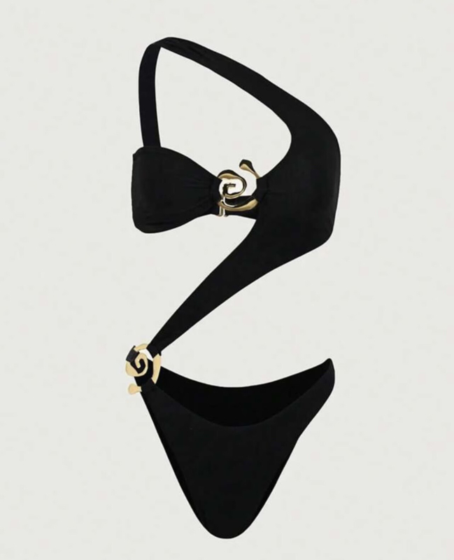 Egyvállas bikini fürdőruha, szexi hátsó kivágás, párnázott mellkas, 80% poliészter, 140 g