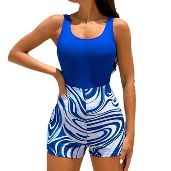 Μονόσωμο μαγιό με ψηλή μέση, σχέδιο με μπλοκ μοτίβο, νάιλον ύφασμα, φόδρα πολυεστέρα με ελαστάνη, επένδυση στήθους