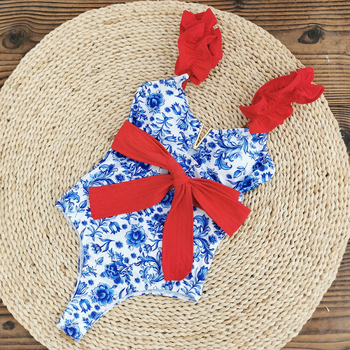 Ολόσωμο μαγιό με ψηλή μέση, ανοιχτή πλάτη, εκτυπωμένο μοτίβο, με επένδυση στήθους