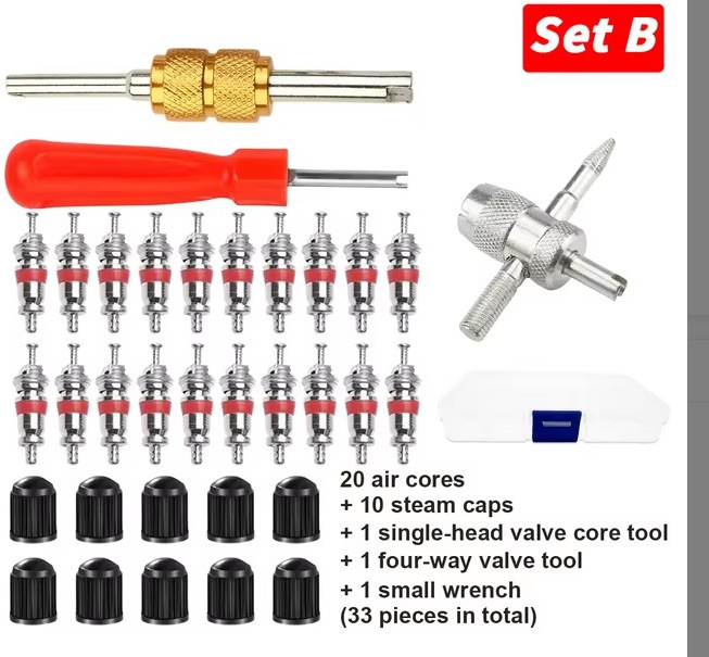 Σετ εργαλείων εγκατάστασης βαλβίδων tubeless, από χαλκό, με βιδωτή εγκατάσταση, κοινή κοιλότητα πυρήνα, για αυτοκίνητο, 33 τεμάχια
