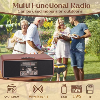 Ξύλινο ρετρό Bluetooth ηχείο με δύο ηχεία, ραδιόφωνο και θύρα SD, 10W, τροφοδοσία USB, Bluetooth 5.3