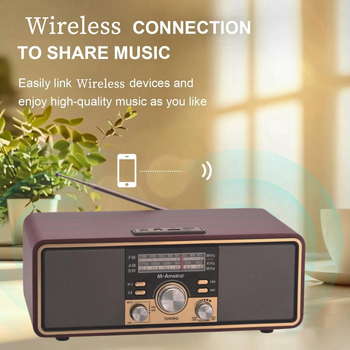Ξύλινο ρετρό Bluetooth ηχείο με δύο ηχεία, ραδιόφωνο και θύρα SD, 10W, τροφοδοσία USB, Bluetooth 5.3