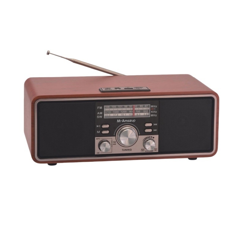 Ξύλινο ρετρό Bluetooth ηχείο με δύο ηχεία, ραδιόφωνο και θύρα SD, 10W, τροφοδοσία USB, Bluetooth 5.3