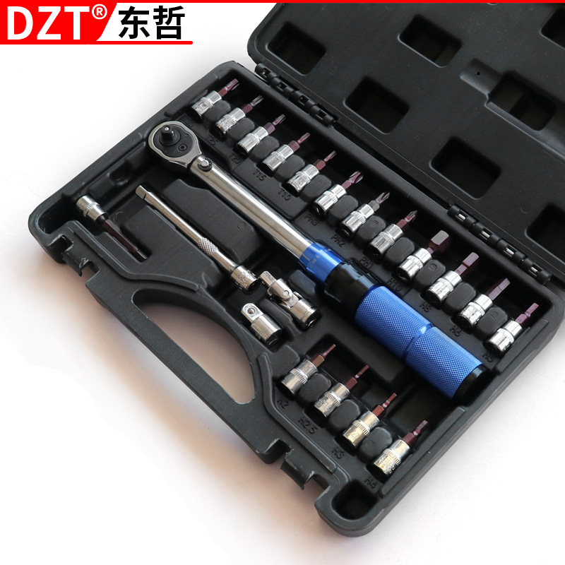 Ключ за въртящ момент, 15-частен комплект, 72-зъбен храповик, регулируем, 2–24 N·m, индустриален клас