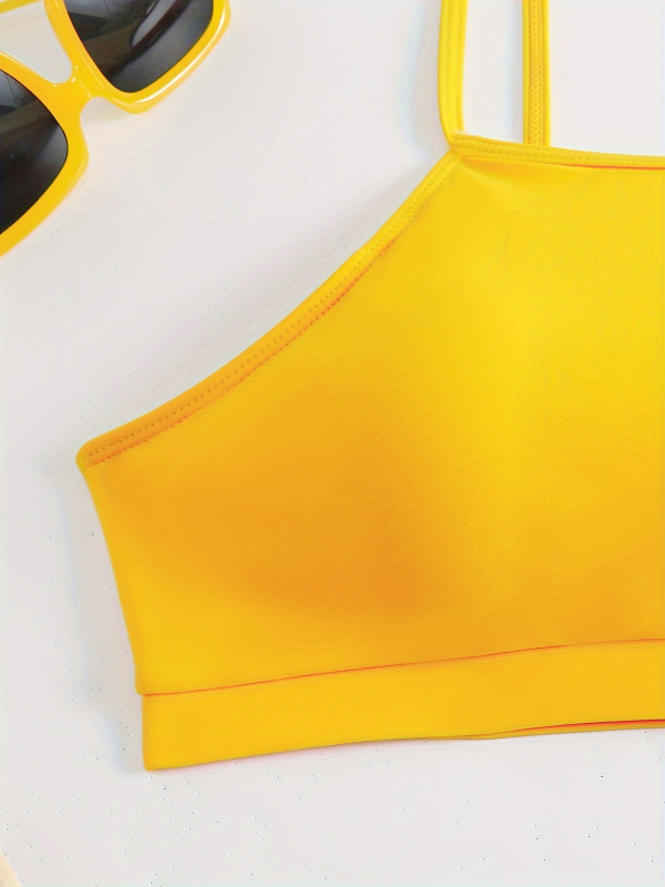 Costum de baie bikini pentru femei, top fără bretele, cu bureți pentru sân, fără suport din oțel, model sexy, material poliester cu căptușeală din 18% elastan, potrivit pentru înot și sporturi acvatice