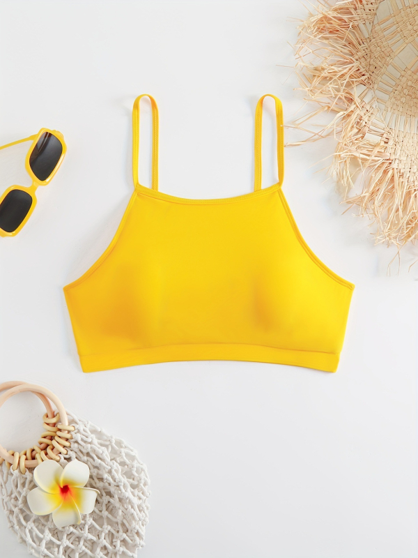 Costum de baie bikini pentru femei, top fără bretele, cu bureți pentru sân, fără suport din oțel, model sexy, material poliester cu căptușeală din 18% elastan, potrivit pentru înot și sporturi acvatice