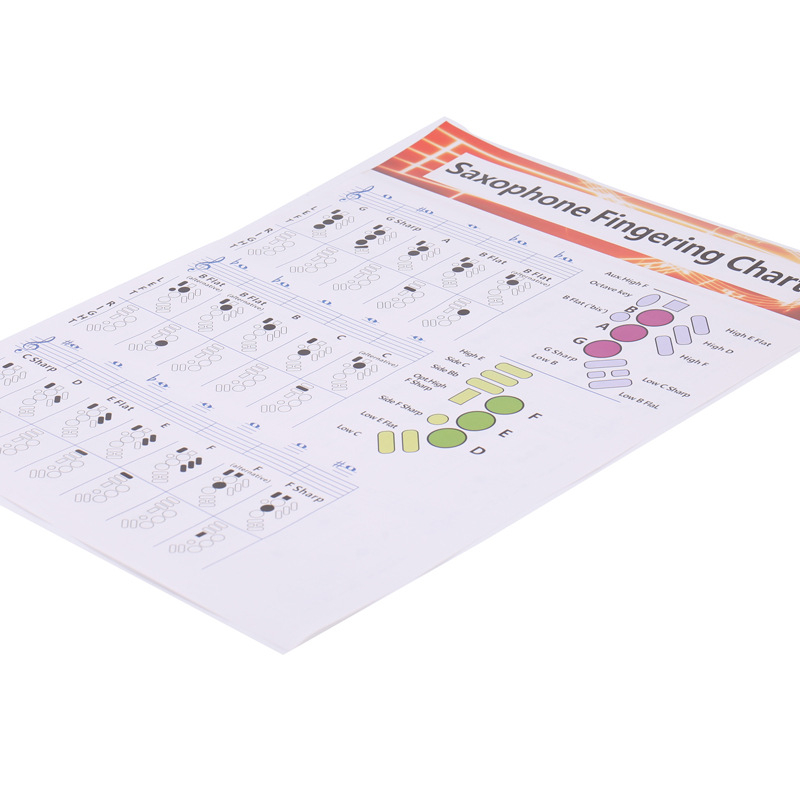 Saksofona akordu karte, pārklāts papīrs, caurspīdīgs PVC iepakojums, zīmols Spread beauty, muzikāliem instrumentiem