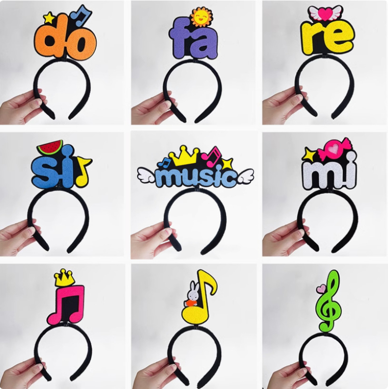 Muzikos natų galvos juosta, rankų darbo, animacinio stiliaus, kristalai plaukų segtuko formoje, vaikams, medžiaga: 20213