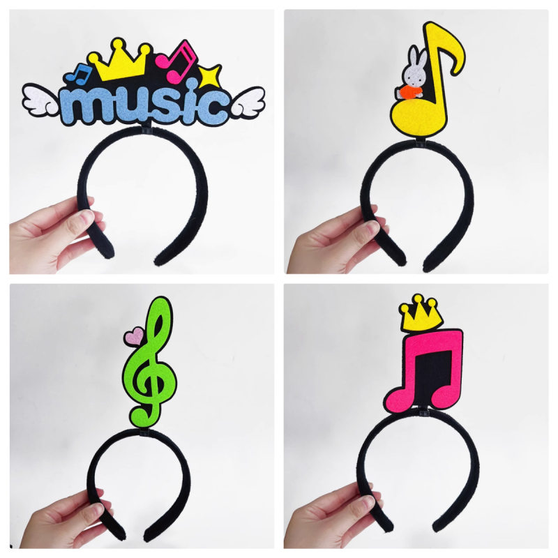 Muzikos natų galvos juosta, rankų darbo, animacinio stiliaus, kristalai plaukų segtuko formoje, vaikams, medžiaga: 20213