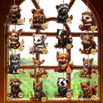 Ξύλινο διακοσμητικό με άγρια ζώα του δάσους, μοντέρνο μινιμαλιστικό στυλ, ιδανικό για χριστουγεννιάτικο δέντρο και γιορτινά δώρα