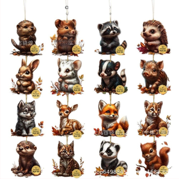 Ξύλινο διακοσμητικό με άγρια ζώα του δάσους, μοντέρνο μινιμαλιστικό στυλ, ιδανικό για χριστουγεννιάτικο δέντρο και γιορτινά δώρα