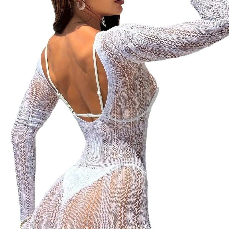 Νυχτερινό εσώρουχο με διαφανές πλέγμα στην πλάτη, νάιλον 90–95%, μακριά μανίκια, unisex εσωτερικά ρούχα (Κυκλοφορία άνοιξη 2025)