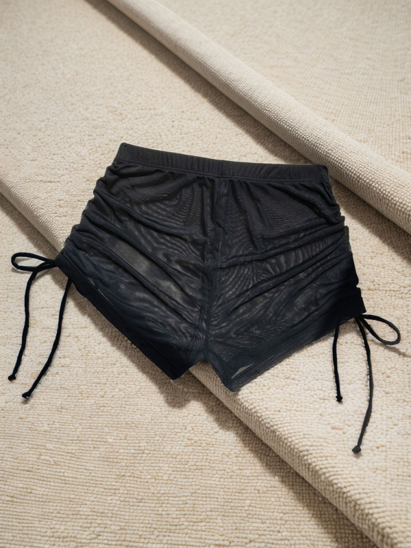 Γυναικείο μαγιό: πολυεστερικό ύφασμα, μονόχρωμο σχέδιο, σορτς από διχτυωτό ύφασμα με κορδόνι και μπλούζα παραλίας για κολύμβηση