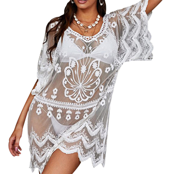 Paplūdimio apsiautinė suknelė, laisvo kirpimo midi ilgis, nėriniai, pamušalas iš medvilnės, 65% medvilnė, 150 g