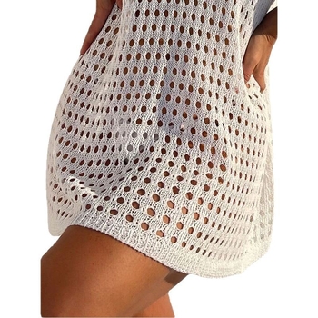 Γυναικείο φόρεμα με διάτρητη πλέξη, ανοιχτούς ώμους, χωρίς μανίκια, λαιμό σε σχήμα U, μεσαίου μήκους, βαμβάκι-ελαστάν ανάμειξη