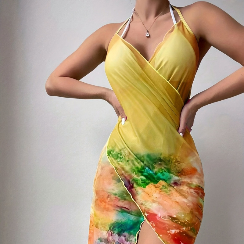 Παραλιακό φόρεμα-καλυπτήριο με ψηφιακό φλοράλ εκτύπωμα; Υλικό: 95% πολυεστέρας, Επένδυση: 5% σπαντέξ, Βάρος: 200 g