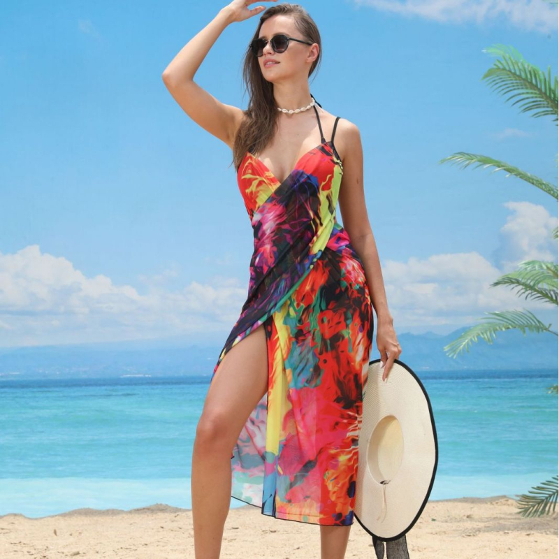 Ženska casual haljina s printsom životinja, od milk-silk, podesive naramenice, brzo sušenje, V-izrez, bez rukava, midi duljina