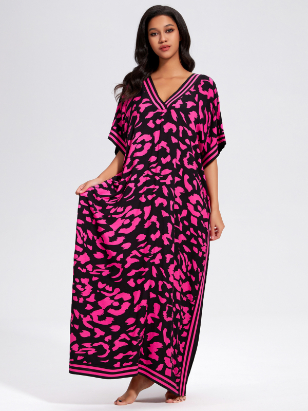 Moterų paplūdimio chalatas-suknelė, laisvo kirpimo; audinys: rayon, iekšinė pudra: medvilnė, svoris: 280 g, tinkama plaukimo ir vandens veiklai