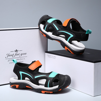 Παιδικά παραλιακά σανδάλια για αγόρια - μη ολισθητή μαλακή σόλα, διχτυωτό επάνω μέρος, Velcro κλείσιμο, ριγέ σχέδιο, καουτσούκ σόλα