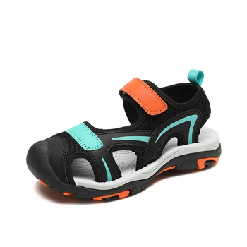 Παιδικά παραλιακά σανδάλια για αγόρια - μη ολισθητή μαλακή σόλα, διχτυωτό επάνω μέρος, Velcro κλείσιμο, ριγέ σχέδιο, καουτσούκ σόλα